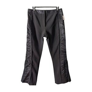 NWT‎ Mugler Black Satin Trim Ruffle Flare Pants Trousers Size 40